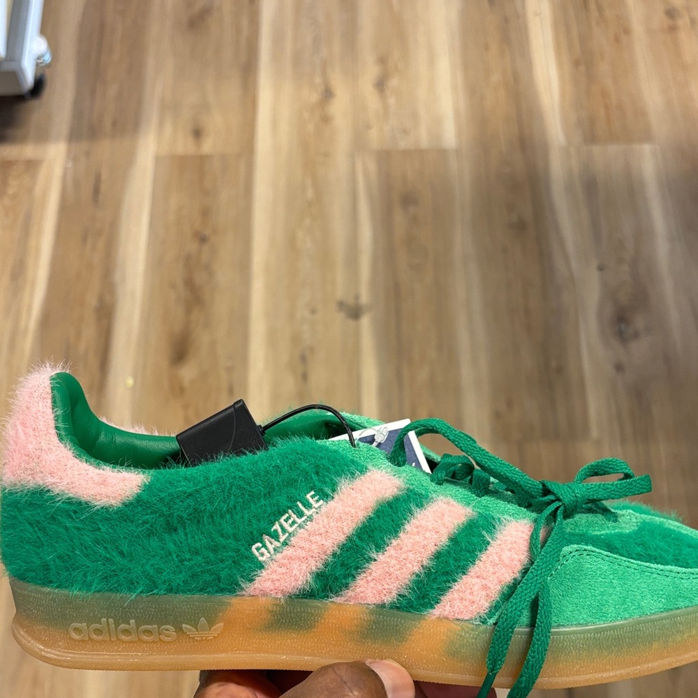 Adidas Kids Gazelle Fuzzy Green and Pink Sneakers
